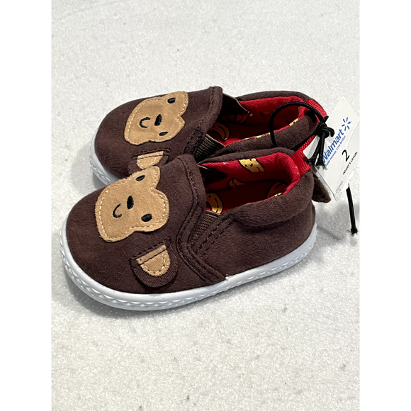 Walmart Brand Infant Toddler Boys Slip On Shoes Brown Canvas Monkey Size 2 NEW - Picture 2 of 6